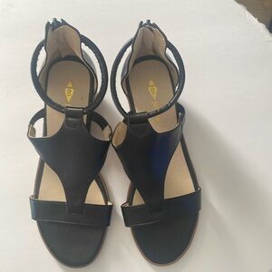 Jolimall Dressy/Casual T-Strap Low Wedge Sandal. Size 8 Color is Black